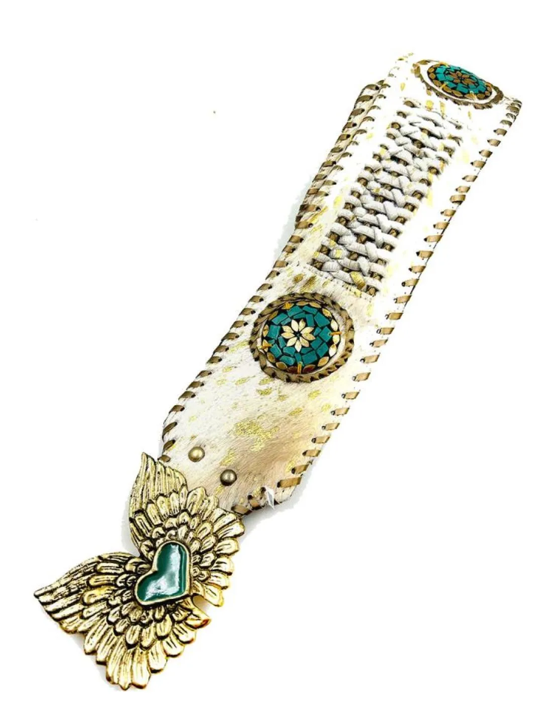 CINTURONES PIEL BLANCOS ESTILO IBIZA Y BOHO CHIC CON HEBILLA ALAS Y CORAZON