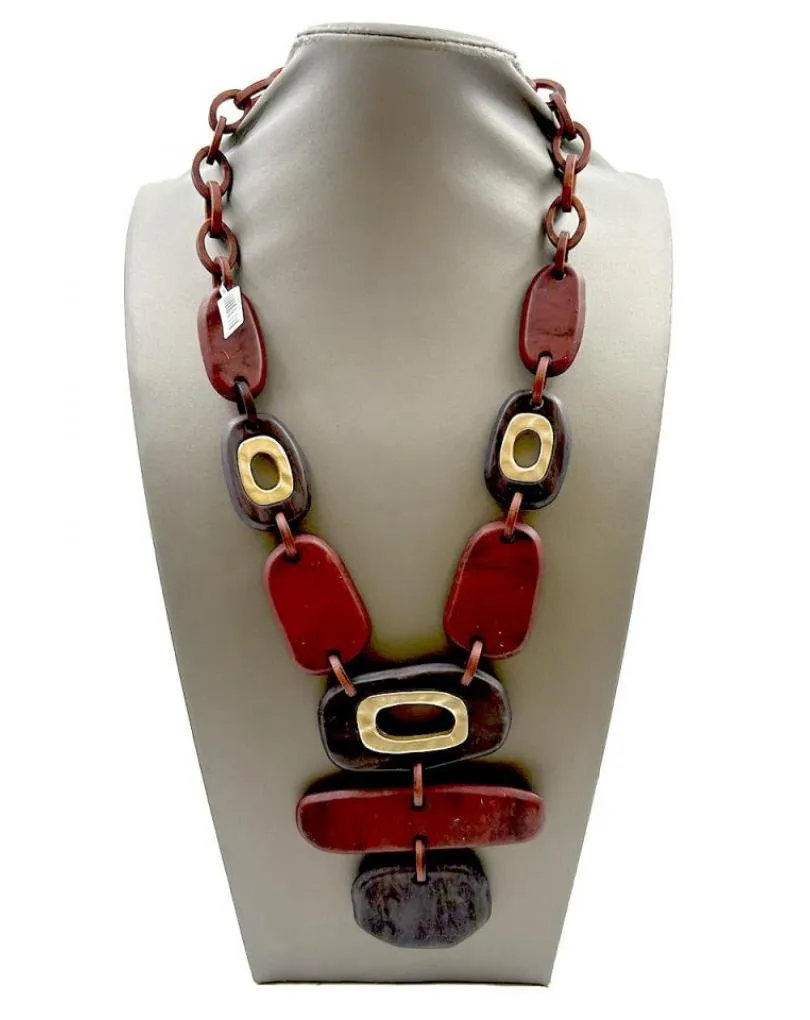 COLLARES ORIGINALES GRANATES DE ESTILO TRIBAL IMITACION MADERA