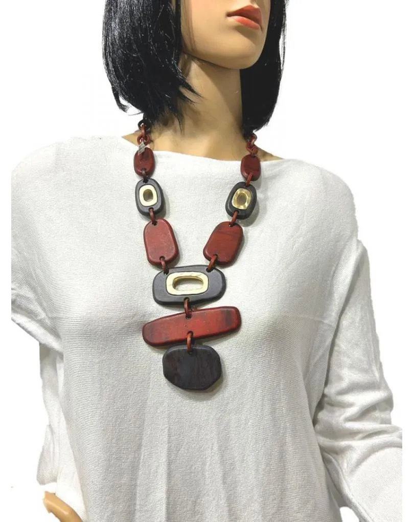 COLLARES ORIGINALES GRANATES DE ESTILO TRIBAL IMITACION MADERA