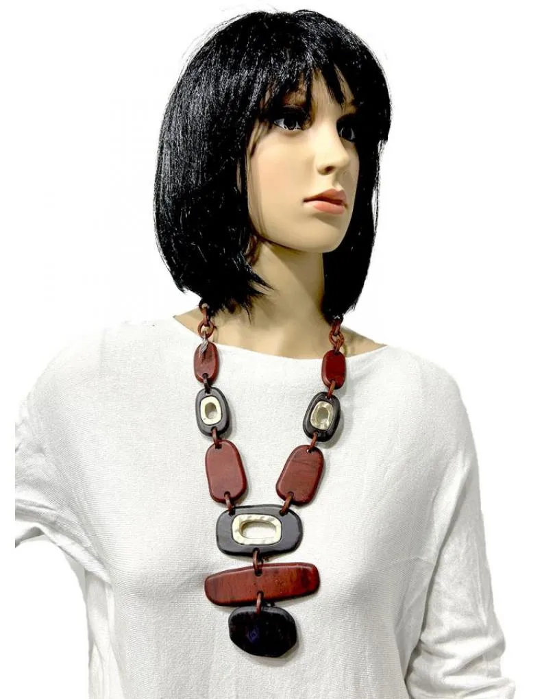 COLLARES ORIGINALES GRANATES DE ESTILO TRIBAL IMITACION MADERA