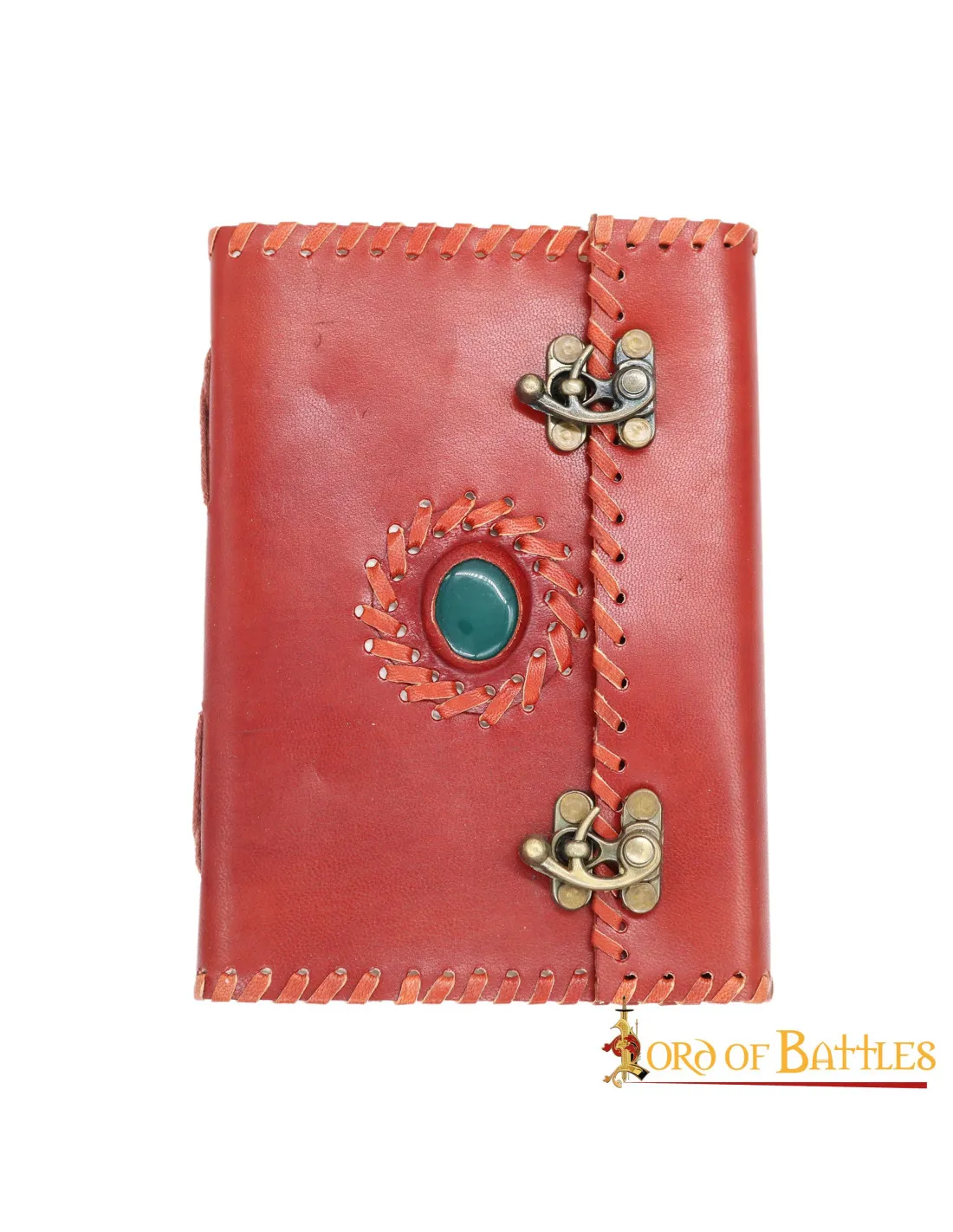 Diario medieval en cuero con piedra incrustada