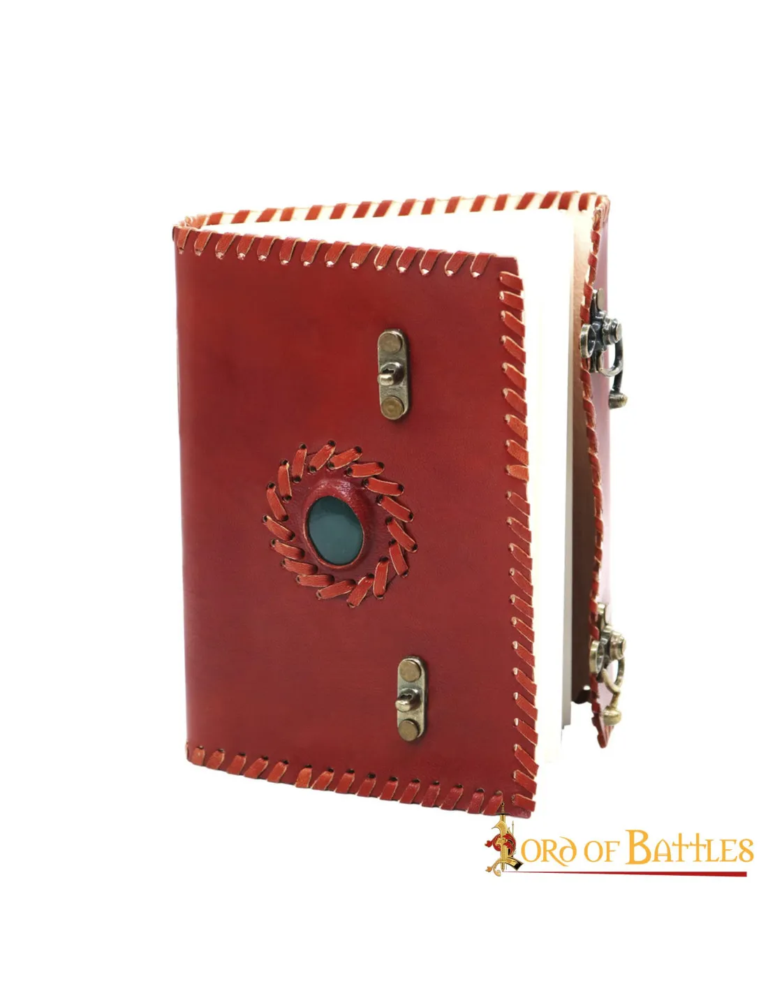 Diario medieval en cuero con piedra incrustada