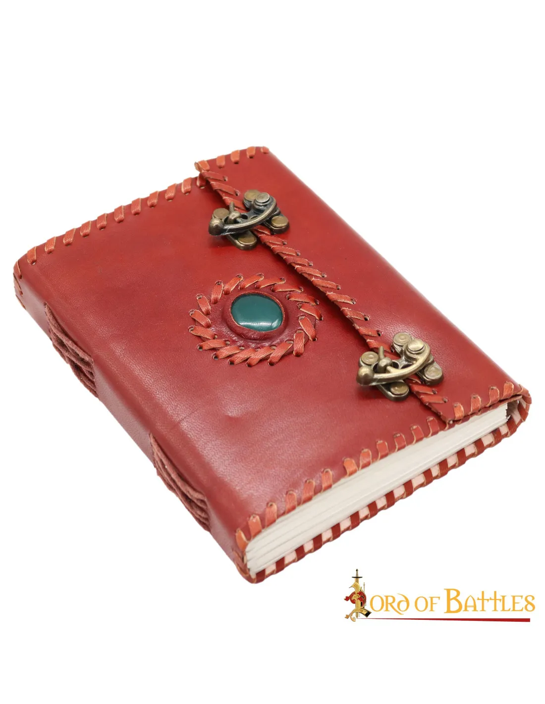 Diario medieval en cuero con piedra incrustada
