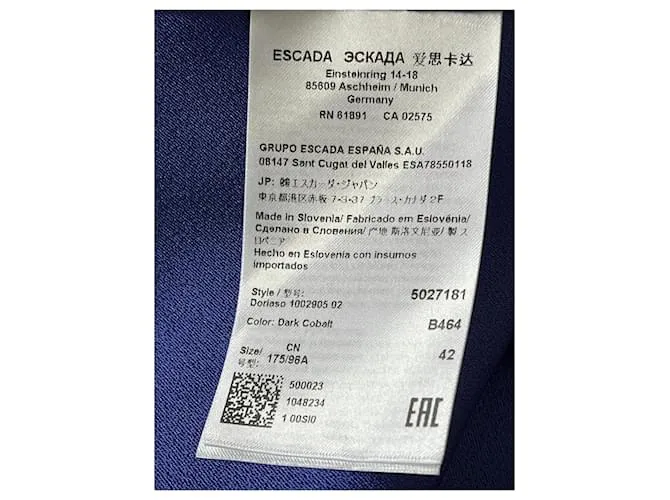 Escada Vestido capa Doriasco en azul cobalto 