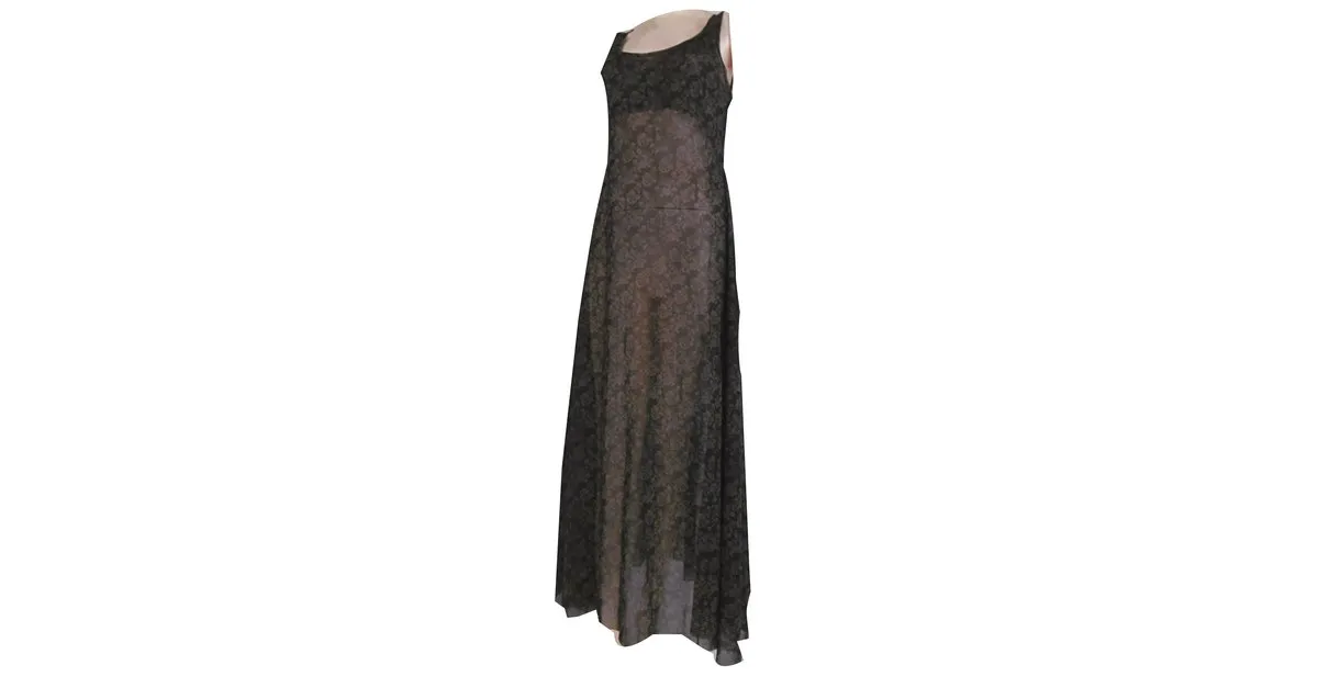 Issey Miyake Lace Long 2 Vestido de manera Negro Gris antracita 