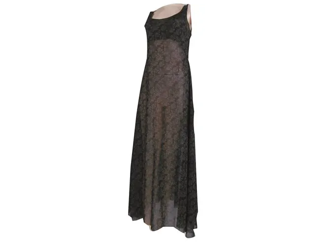 Issey Miyake Lace Long 2 Vestido de manera Negro Gris antracita 