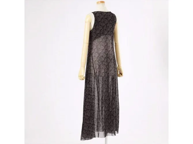Issey Miyake Lace Long 2 Vestido de manera Negro Gris antracita 