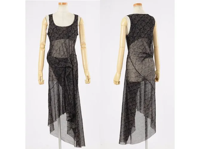 Issey Miyake Lace Long 2 Vestido de manera Negro Gris antracita 