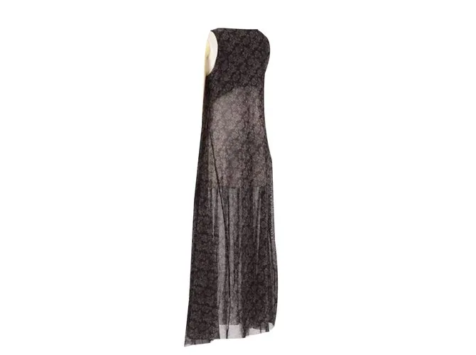 Issey Miyake Lace Long 2 Vestido de manera Negro Gris antracita 