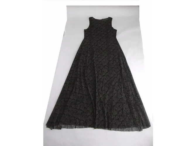 Issey Miyake Lace Long 2 Vestido de manera Negro Gris antracita 