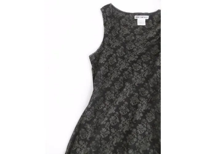 Issey Miyake Lace Long 2 Vestido de manera Negro Gris antracita 