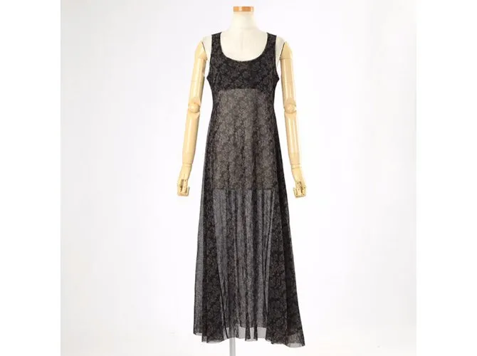 Issey Miyake Lace Long 2 Vestido de manera Negro Gris antracita 