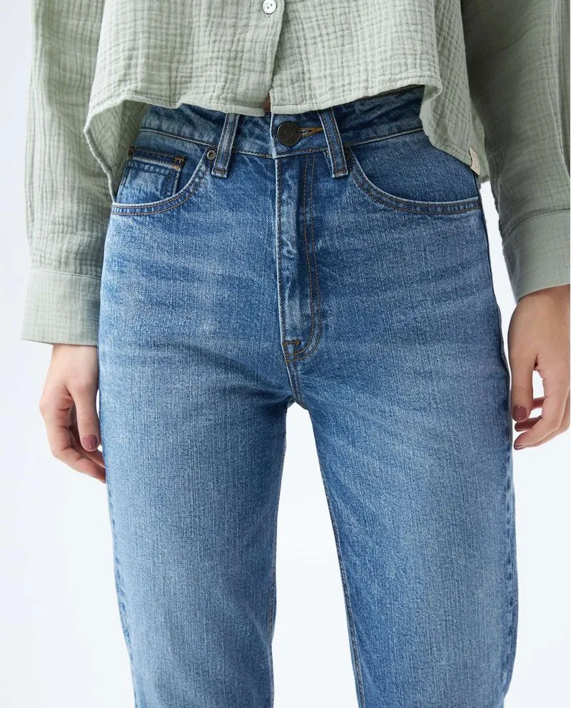 Jean Mom fit tiro alto para mujer