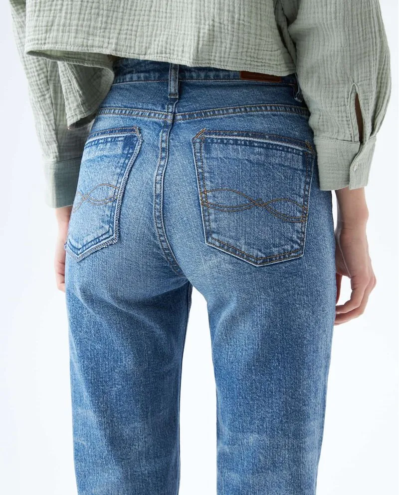Jean Mom fit tiro alto para mujer