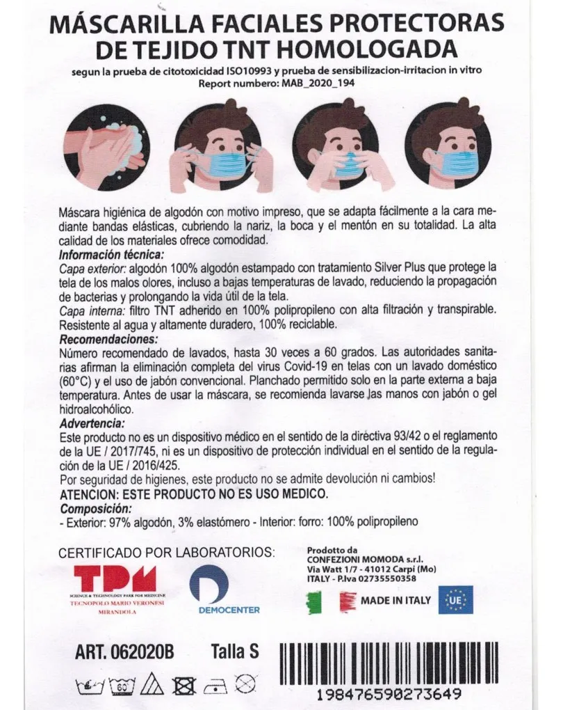 MASCARILLAS DE ENCAJE HOMOLOGADAS CON FILTRO TNT