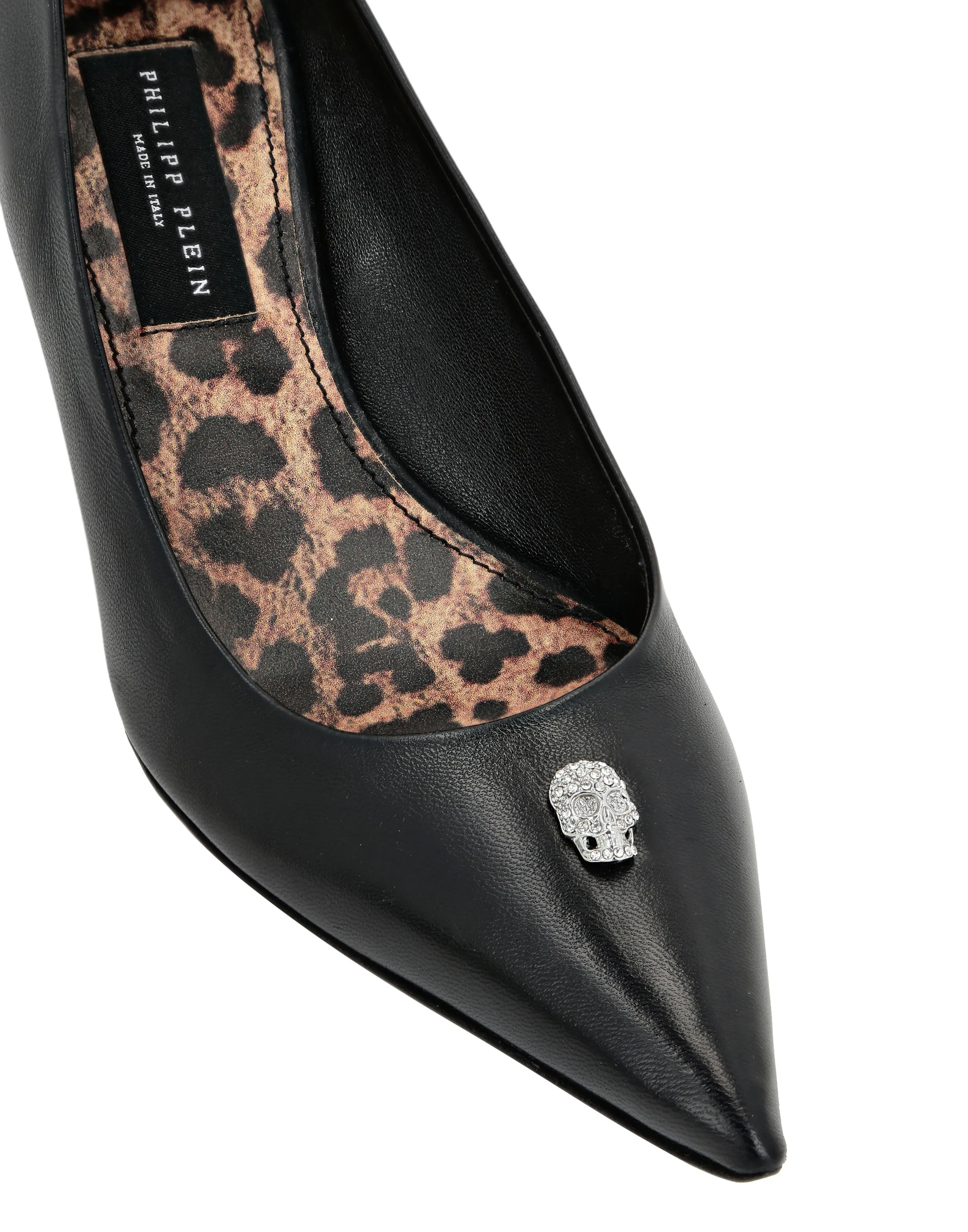 Nappa Leather Decollete Low Heels Skull strass