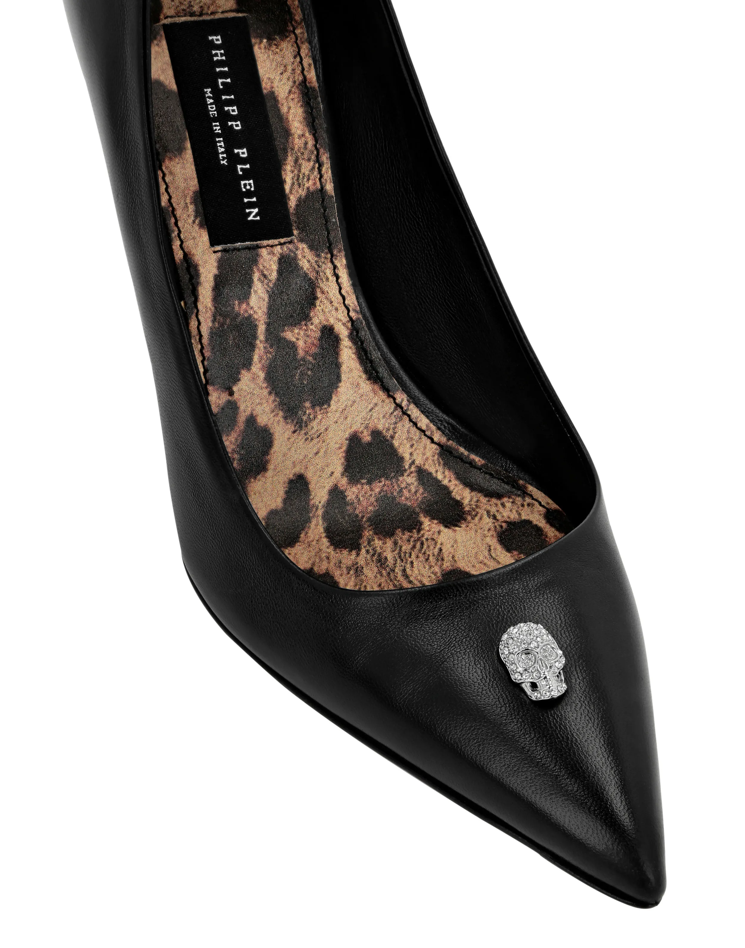 Nappa Leather Decollete Mid Heels Skull strass