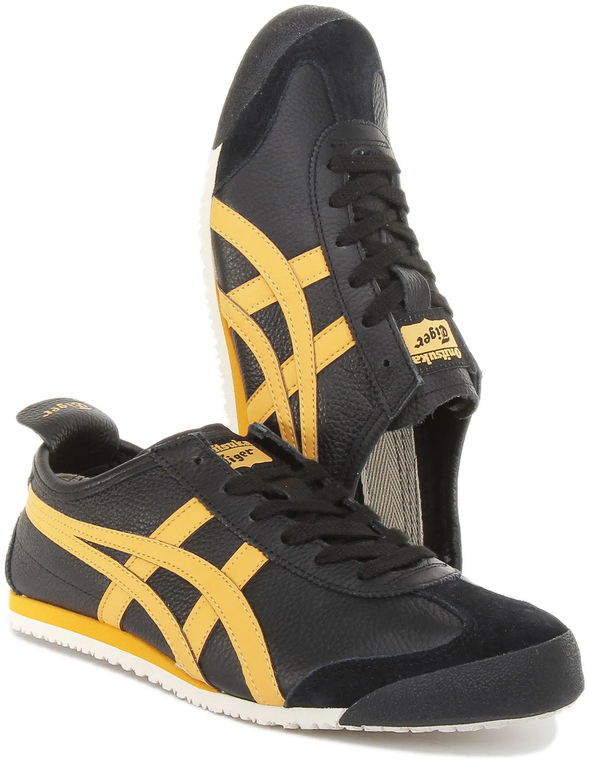 Onitsuka Tiger Mexico 66 Zapatillas de cuero con cordones para en negro amarillo