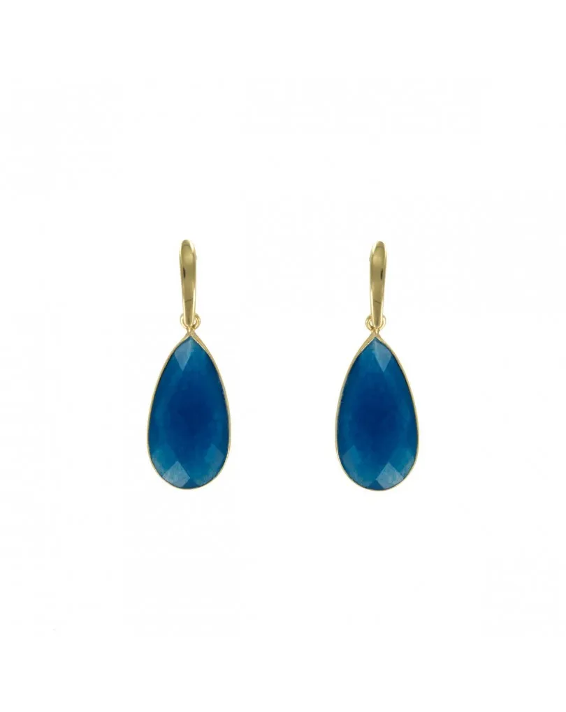 PENDIENTES CHAPADOS ORO CON PIEDRA SEMIPRECIOSA JADE AZUL