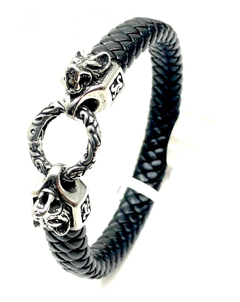 PULSERAS DE HOMBRE NEGRAS CUERO CON ACERO VENTA ONLINE Y MADRID 