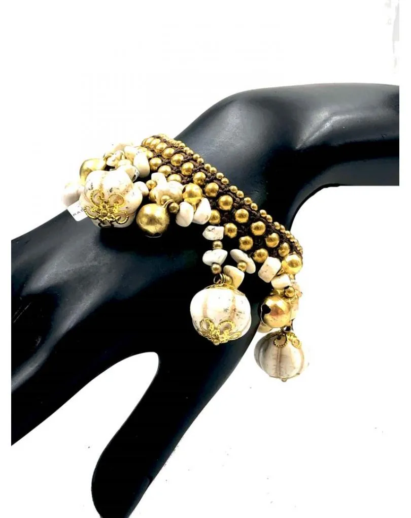 PULSERAS MUJER BLANCAS DE PIEDRA Y MACRAME ESTILO IBICENCO