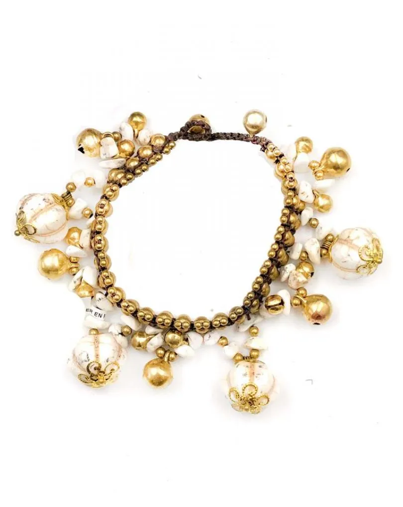 PULSERAS MUJER BLANCAS DE PIEDRA Y MACRAME ESTILO IBICENCO