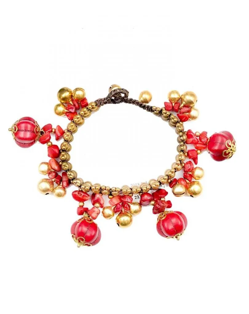 PULSERAS MUJER ROJAS DE PIEDRA Y MACRAME ESTILO IBICENCO