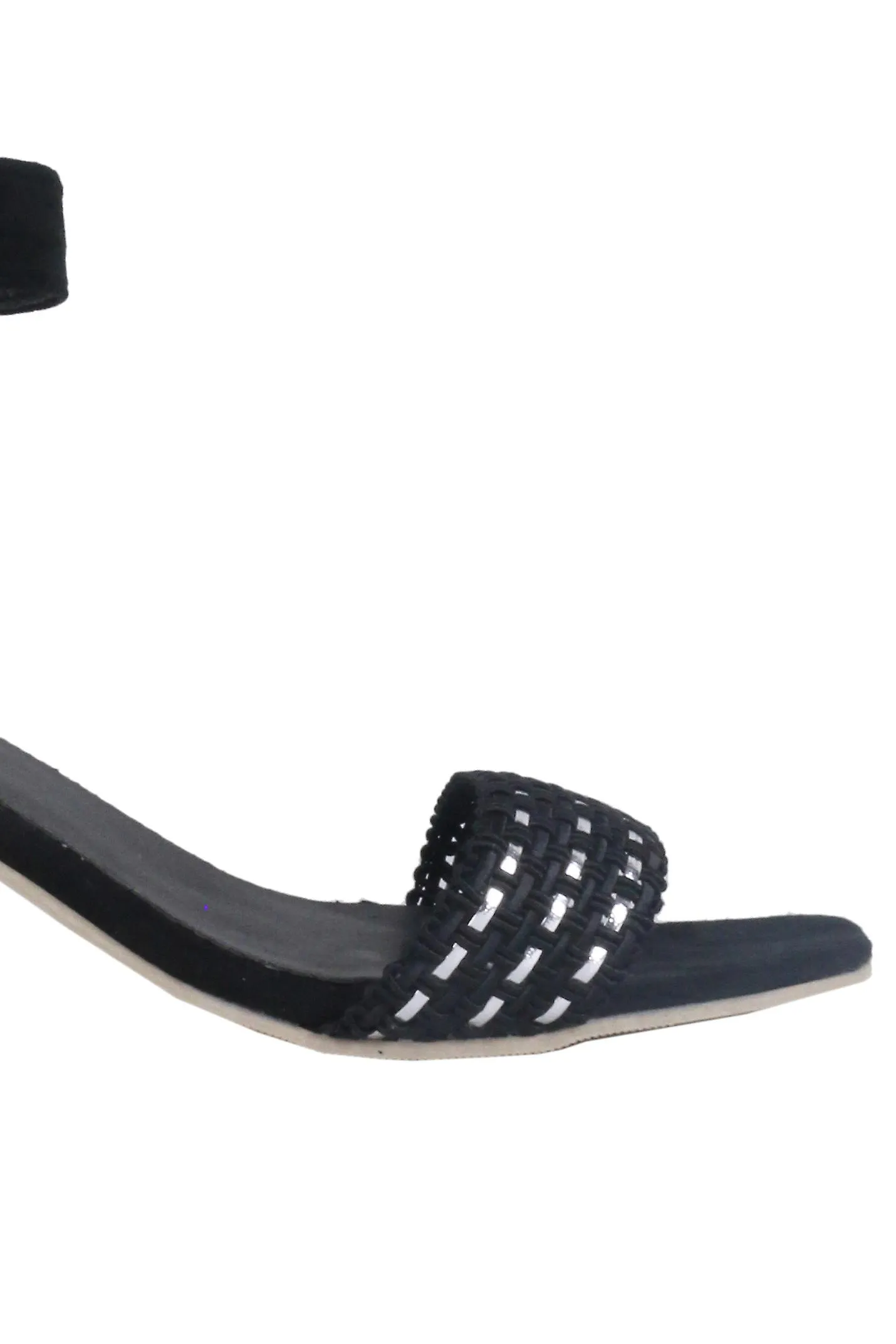Sandalia de tacón de bloque de Lovemystyle negro con plata diseño de la armadura