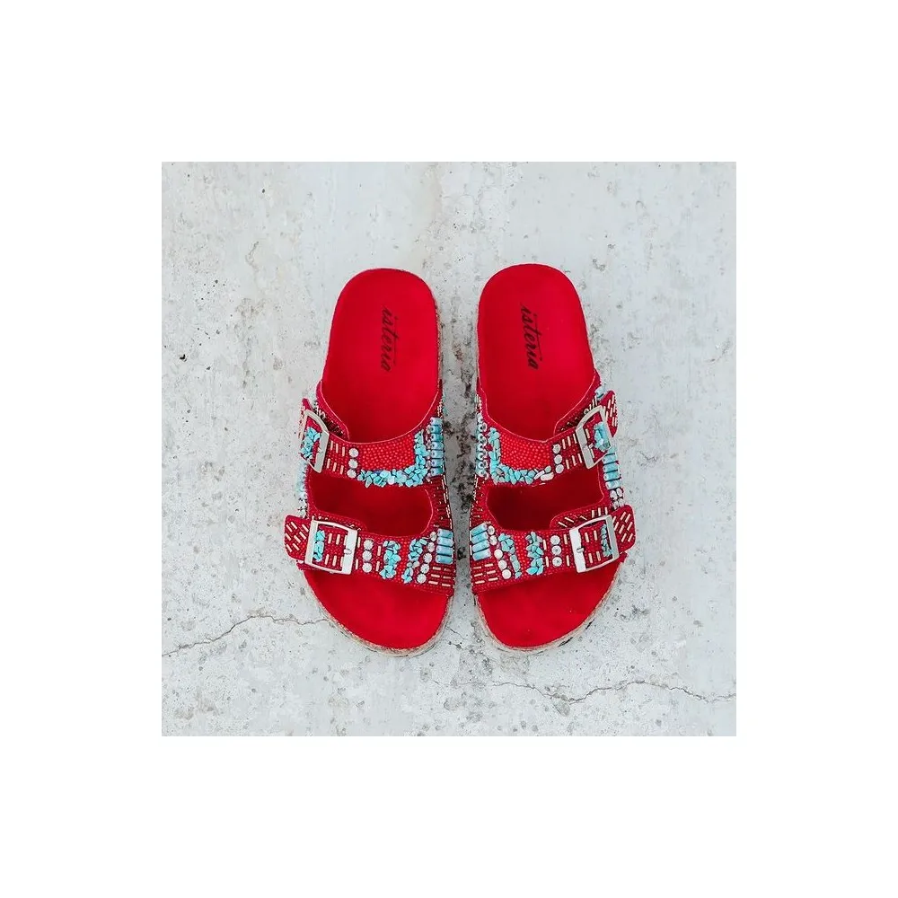 Sandalia hebilla BIO anatómico VEGANO top3shoes 21059 rojo