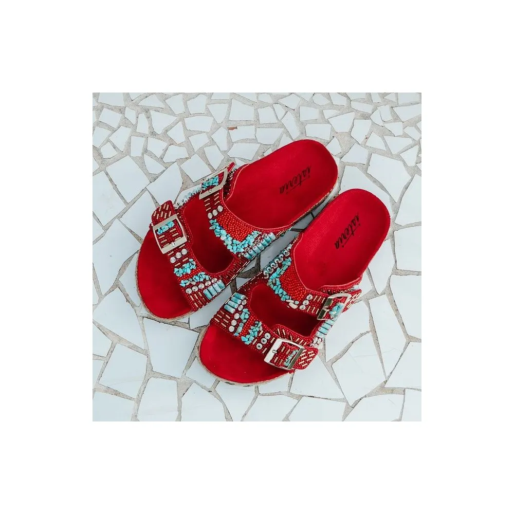 Sandalia hebilla BIO anatómico VEGANO top3shoes 21059 rojo