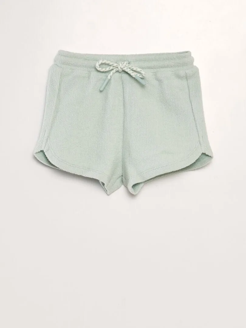 SHORT LISO ESTILO TEJIDO DE RIZO  AZUL