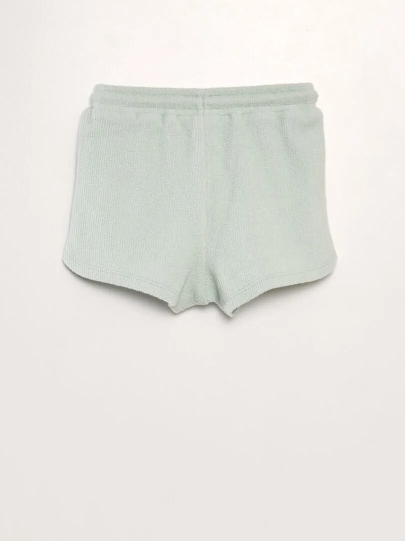 SHORT LISO ESTILO TEJIDO DE RIZO  AZUL