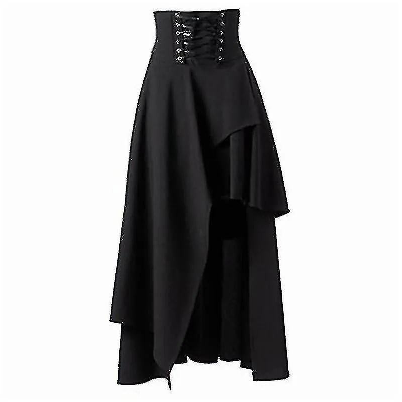 STEAMPUNK VINTAGE WOMEN LACE UP HIGH WAIST IRREGULAR MAXI SKIRT DROPSHIPPING  SNNGV