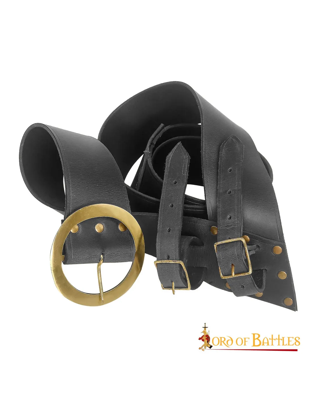 Tahalí con cinturón para espadas en cuero negro