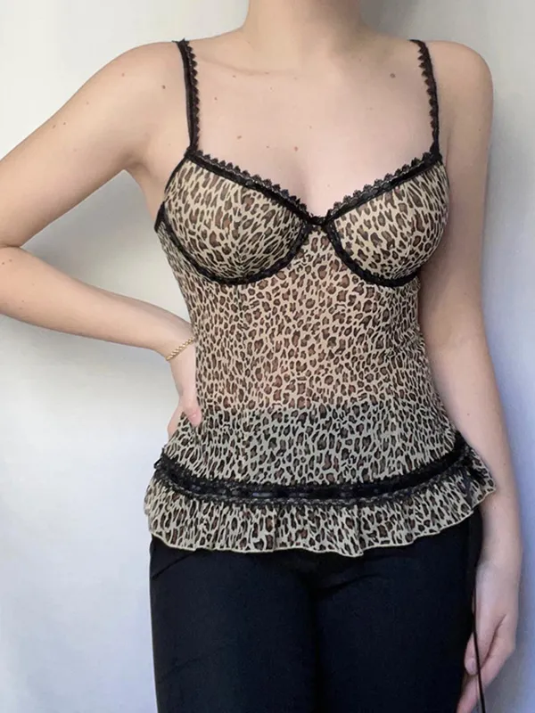 Top camisola de encaje con estampado de leopardo