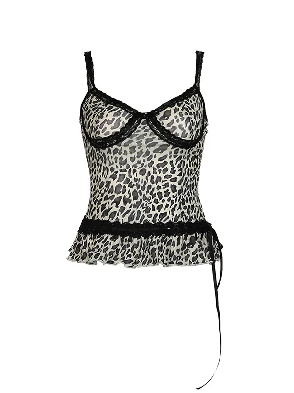 Top camisola de encaje con estampado de leopardo