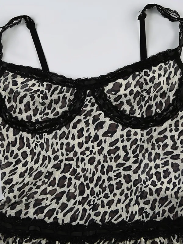 Top camisola de encaje con estampado de leopardo