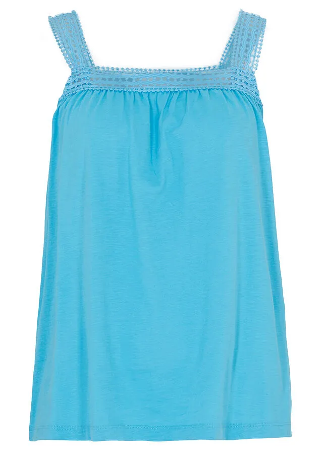 Top holgado con tirantes de encaje turquesa