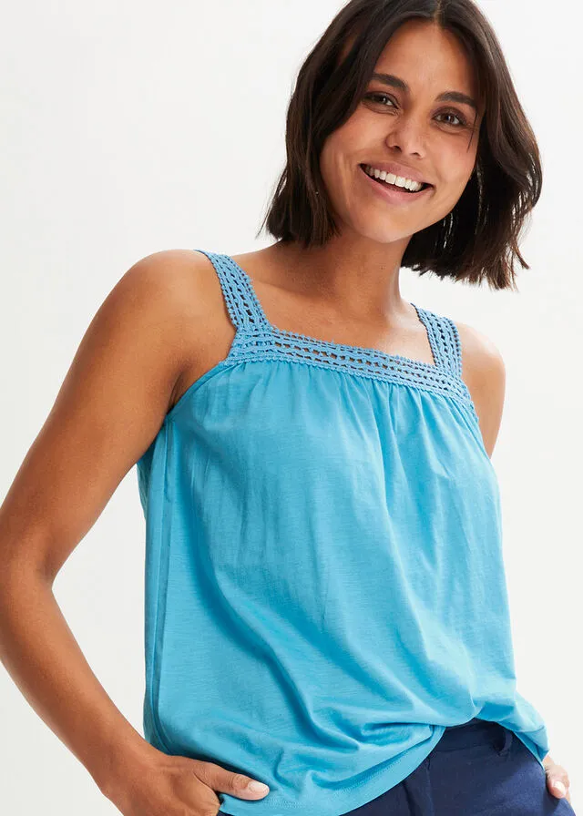 Top holgado con tirantes de encaje turquesa
