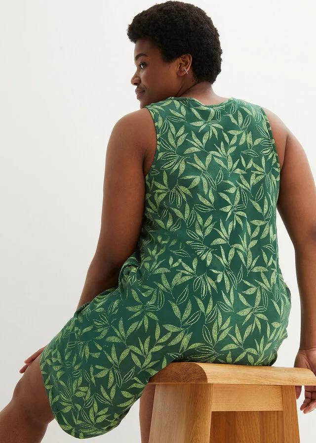 Vestido de algodón de estilo túnica Verde oscuro/verde apio estampado