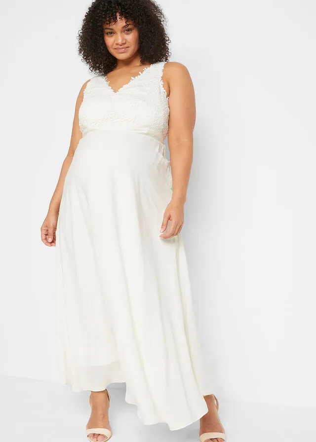 Vestido de novia premamá con encaje Blanco lana