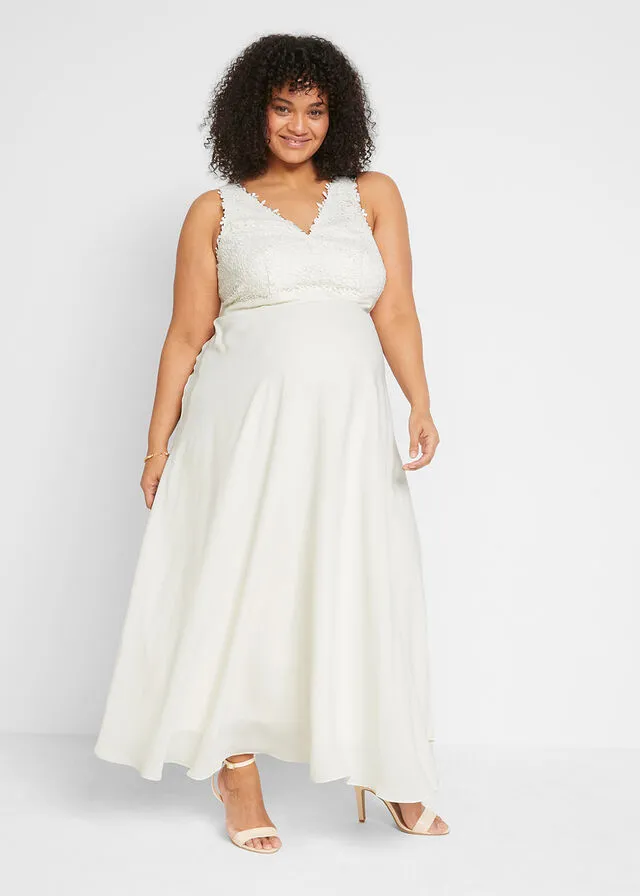 Vestido de novia premamá con encaje Blanco lana