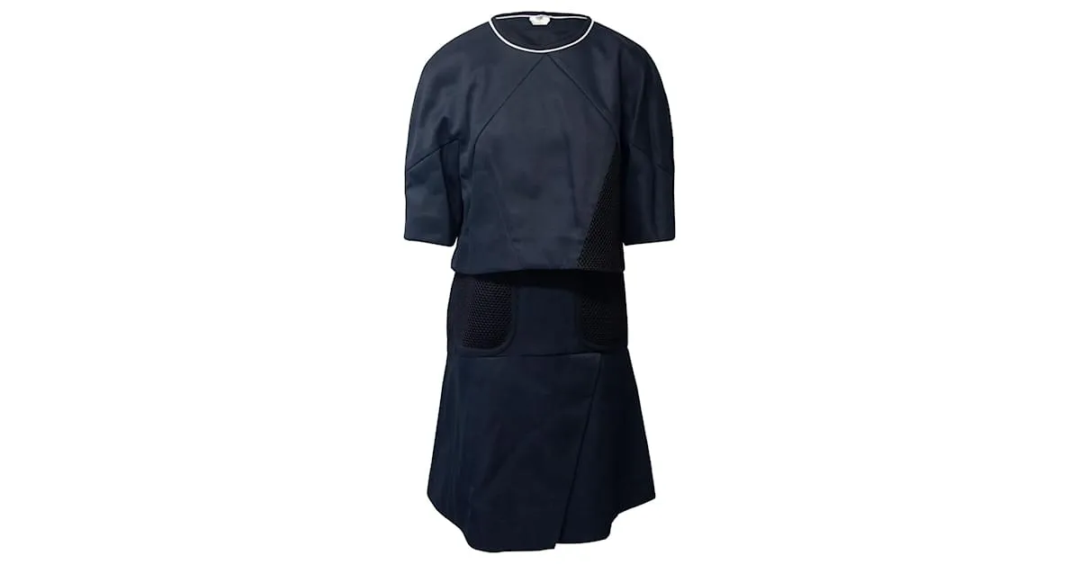 Vestido Fendi con capa y detalle de malla en poliamida azul marino 
