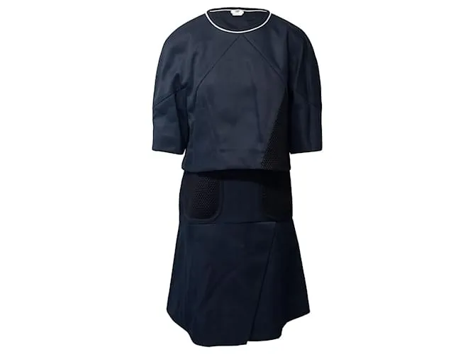 Vestido Fendi con capa y detalle de malla en poliamida azul marino 