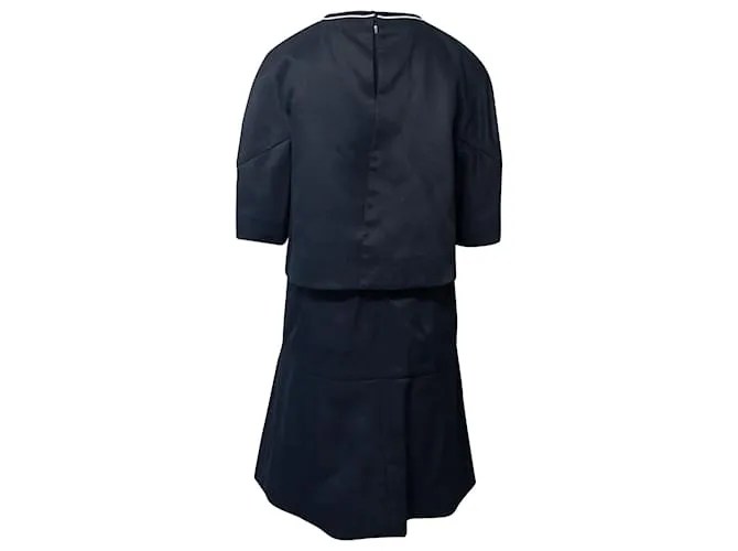Vestido Fendi con capa y detalle de malla en poliamida azul marino 