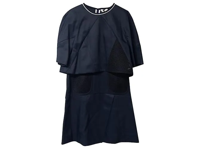 Vestido Fendi con capa y detalle de malla en poliamida azul marino 