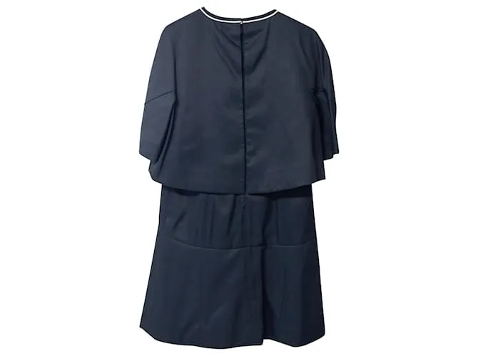 Vestido Fendi con capa y detalle de malla en poliamida azul marino 