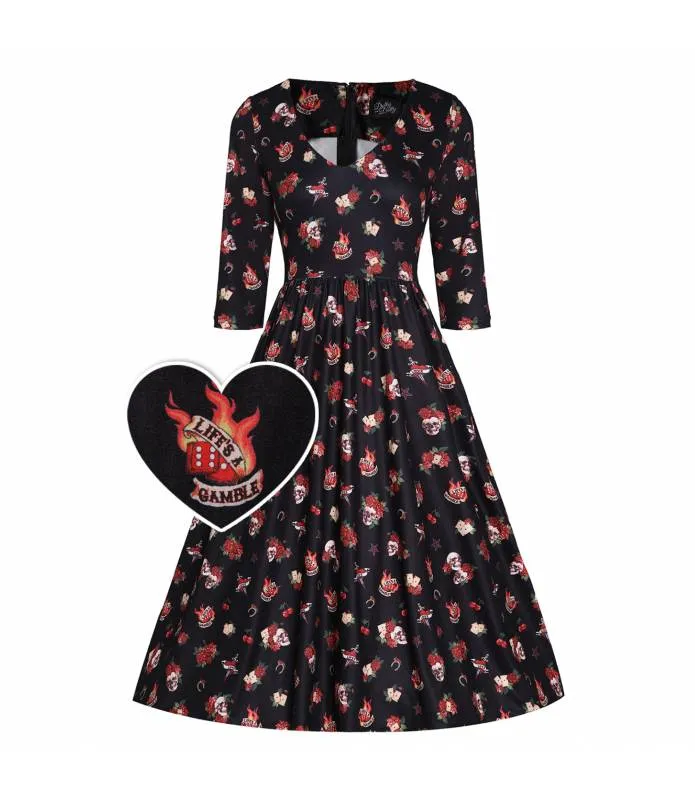 VESTIDO MANGA 3/4 CALAVERAS Y ROSAS VINTAGE DOLLY&DOTTY V872BLAROCK
