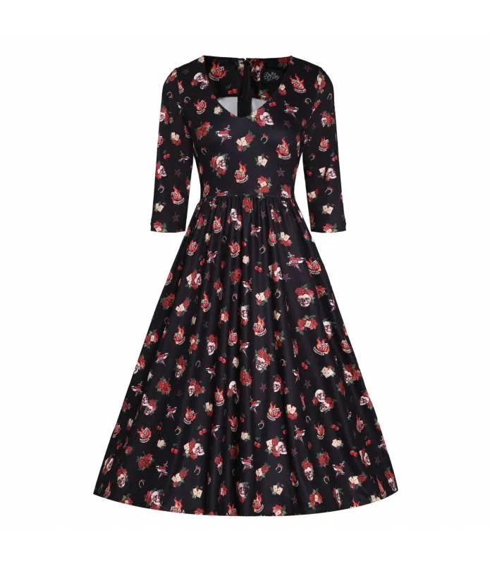 VESTIDO MANGA 3/4 CALAVERAS Y ROSAS VINTAGE DOLLY&DOTTY V872BLAROCK
