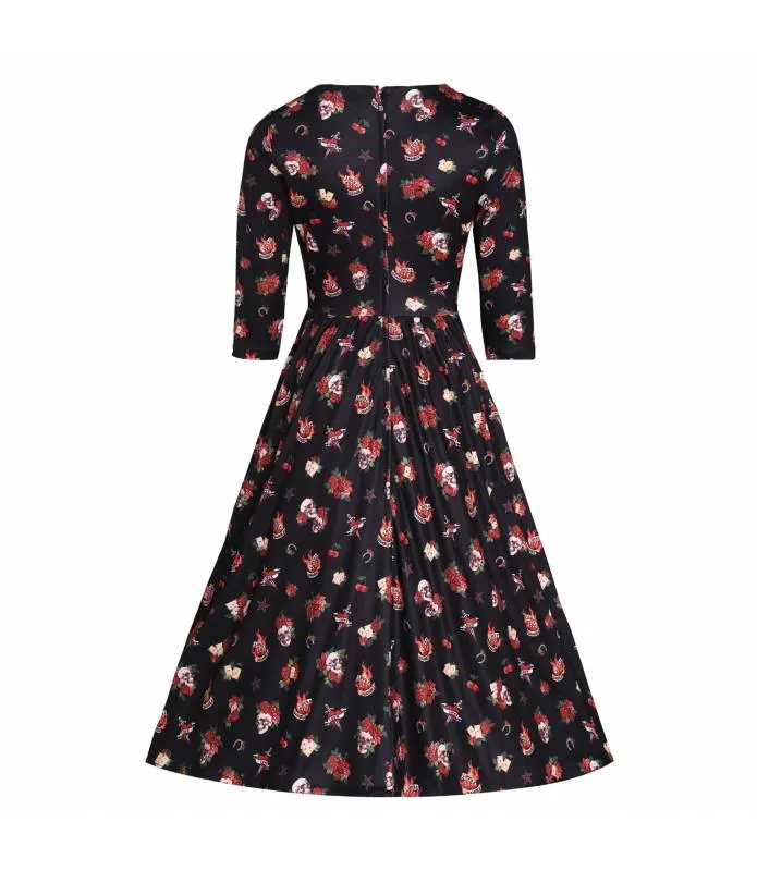 VESTIDO MANGA 3/4 CALAVERAS Y ROSAS VINTAGE DOLLY&DOTTY V872BLAROCK